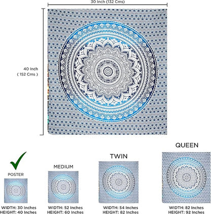 raajsee Indian Cotton Aqua Blue Tapestry Mandala Wall Hangings- Tapestry For Bedroom - Indie Wall Tapestry Hippie Room Decor - Boho Small Tapestrys Aesthetic 30x40 Inch