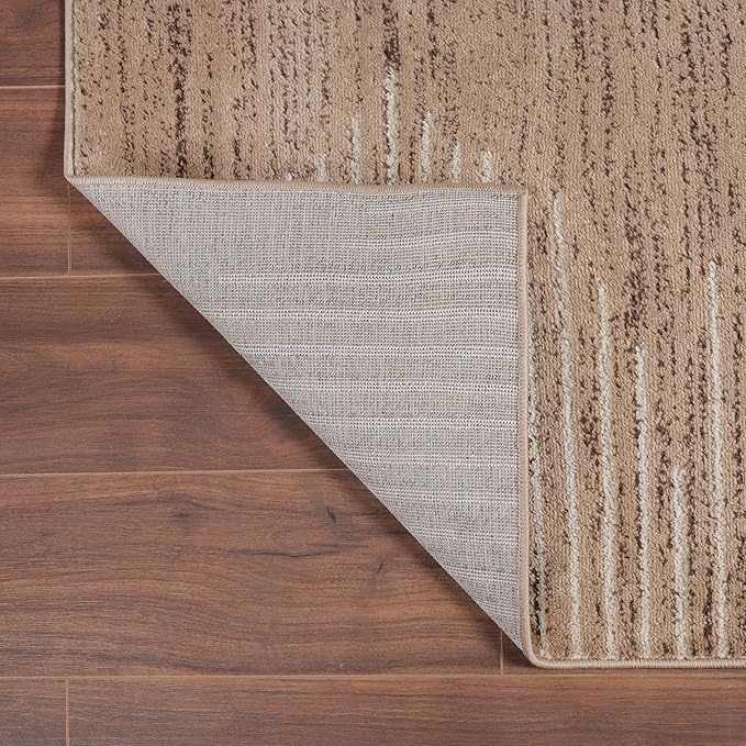 Rugshop Bohemian Stripe Stain Resistant High Traffic Living Room Kitchen Bedroom Dining Home Office Area Rug 5' x 7' Beige