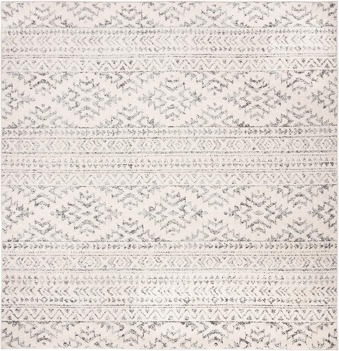 SAFAVIEH Tulum Collection Area Rug - 11' Square, Ivory & Grey, Moroccan Boho Tribal Design, Non-Shedding & Easy to Clean, Ideal for Living Room, Bedroom, Dining Space (TUL272A)
