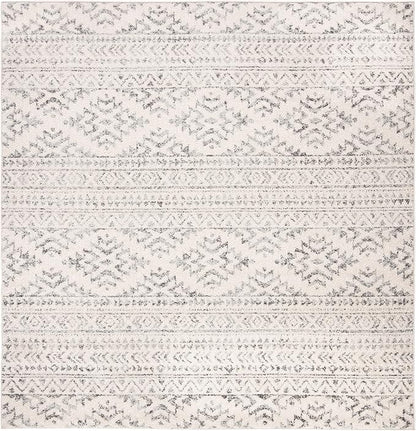 SAFAVIEH Tulum Collection Area Rug - 6'7" Square, Ivory & Grey, Moroccan Boho Tribal Design, Non-Shedding & Easy to Clean, Ideal for Living Room, Bedroom, Dining Space (TUL272A)