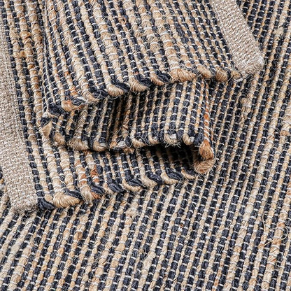 Jute Placemats Set of 4 - Boho Woven Placemats for Dining Tables, Rustic Farmhouse Style, Cotton and Jute, Neutral Colorful Table Mat, 13x19 Inch, Indoor Kitchen Decor -Natural- Grey Charcoal