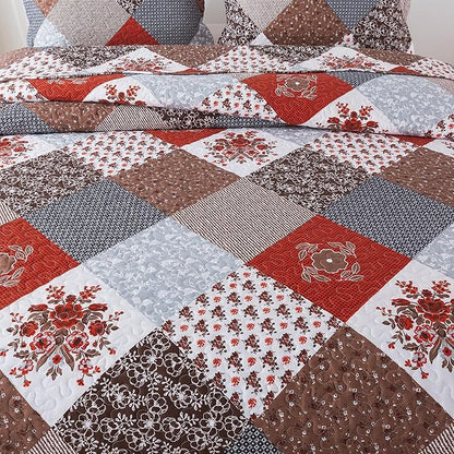 HoneiLife Quilt Set King Size - 3 Piece Microfiber Bedspread Reversible Coverlet Patchwork Bedding Set Lightweight Bedcover Floral Bedspreads All Season Quilts-Amaranth Red