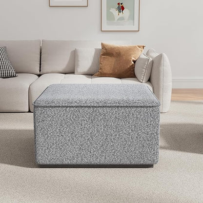 Scott Living Slate Modern Square Ottoman Coffee Table, Loop Yarn Upholstered Cocktail Ottoman for Living Room Sofa, Entryway Comfortable Footstool, Wooden Sofa Foot Rest, White+Black