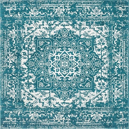 Rugs.com Arlington Collection Rug – 8 Ft Square Turquoise Medium-Pile Rug Perfect for Living Rooms, Kitchens, Entryways