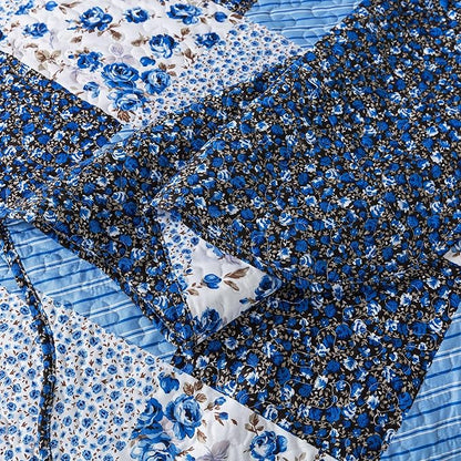 HoneiLife Quilt Set Queen Size - 3 Piece Microfiber Quilts Reversible Bedspreads Patchwork Coverlets Floral Bedding Set All Season Quilts with Blue and White Porcelain Pattern,Queen Size