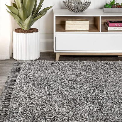 JONATHAN Y Mercer Shag Plush Tassel Charcoal Indoor Area Rug, 4x6, Contemporary, Modern, Easy-Cleaning for Living Room, Bedroom, Kitchen, Pet Friendly, Non-Shedding (MCR100B-4)