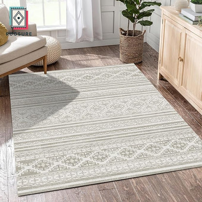 RUGSURE Washable Area Rugs 8' x 10' - 1/6 Thick - Moroccan-Inspired -Stain & Water Resistant Non-Slip - Resistant Rug for Living Room, Bedroom, Nursery, Pet & Child Friendly (Grey)