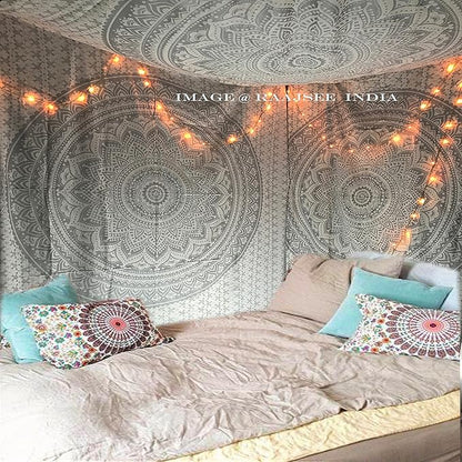 raajsee Metallic Silver Tapestry Grey Mandala Wall Hangings, Indian cotton Beach Throw Blanket, Hippie Tapestries Boho Decor,Twin Bedspread 52x82 inches Yoga Mat Rugs