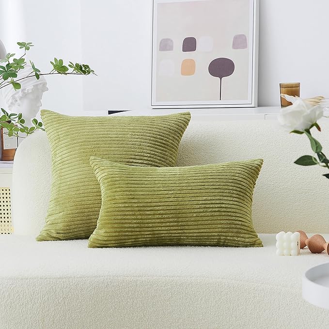 Home Brilliant Spring Pillow Covers 20x20 inch Solid Supersoft Corduroy Stripes Square Throw Pillow Cushion Covers for Home Sofa Couch Decor, 50x50cm, 20 x 20 Inch, Grass Green