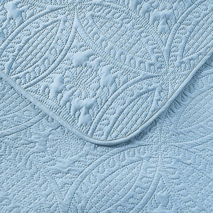 Pure Bedding Quilt Set Full/Queen Size Sky Blue - Oversized Bedspread - Soft Microfiber Lightweight Coverlet for All Season - 3 Piece Includes 1 Quilt and 2 Shams, Geometric Pattern