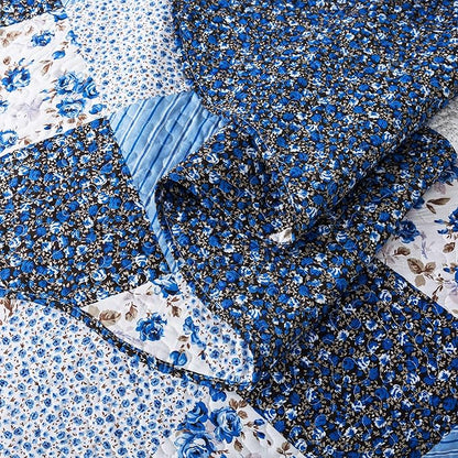 HoneiLife Quilt Sets Twin Size - 2 Piece Microfiber Quilts Reversible Bedspreads Patchwork Coverlets Floral Bedding Set All Season Quilts with Blue and White Porcelain Pattern