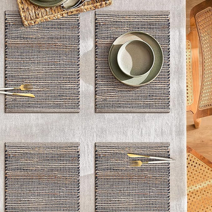 Jute Placemats Set of 4 - Boho Woven Placemats for Dining Tables, Rustic Farmhouse Style, Cotton and Jute, Neutral Colorful Table Mat, 13x19 Inch, Indoor Kitchen Decor -Natural- Grey Charcoal