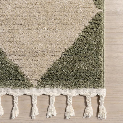 Nuloom Marissa Green/Ivory, 9' x 12', Diamond, Tassel, Soft and Cozy, High Traffic, Stain Resistant, Easy Clean, Durable Area Rug for Bedroom, Living Room, Dining Space, Den, Foyer, Entryway
