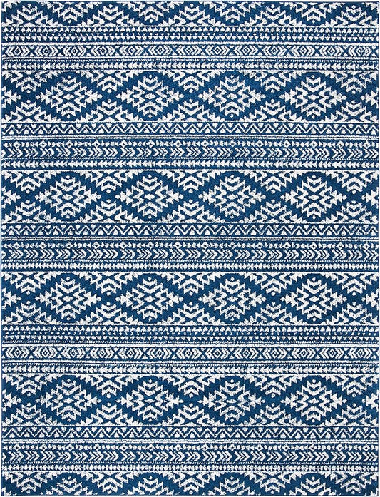 SAFAVIEH Area Rug 12x15 - Tulum Collection - Large - Navy & Ivory, Moroccan Boho Tribal Design, Non-Shedding & Easy to Clean, Ideal for Living Room, Bedroom, Dining Space (TUL272N)