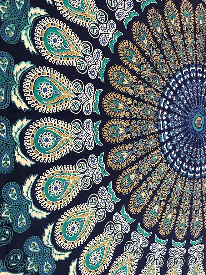 raajsee Turquoise Blue Tapestry- Best Mandala Wall Hanging- Bedding Tapestry For Bedroom Aesthetic-Size TWIN 140 X 210 CMS