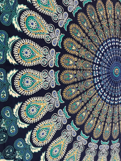 raajsee Turquoise Blue Tapestry- Best Mandala Wall Hanging- Bedding Tapestry For Bedroom Aesthetic-Size TWIN 140 X 210 CMS