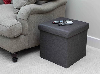 BIRDROCK HOME Folding Storage Ottoman | Upholstered | 16 x 16 | Linen | Strong and Sturdy | Quick and Easy Assembly | Foot Stool | Black