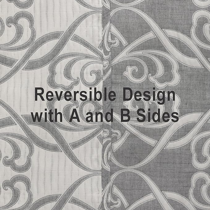 NTBAY 3 Layers Cotton Muslin 88x92 Queen Bed Blanket, Super Soft Breathable Thermal Yarn Dyed Quilt for Adults, Perfect Lightweight Blanket for Couch Sofa Bed All Seasons, Grey Paisley