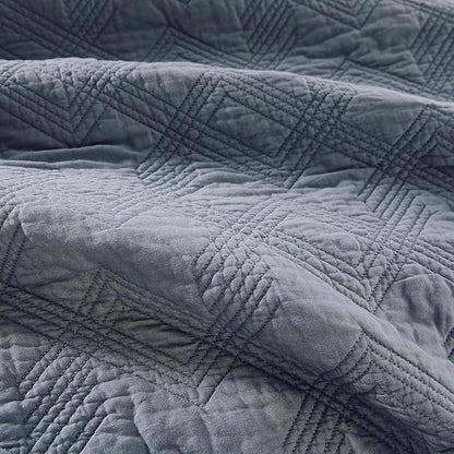 WDCOZY 100% Cotton Twin Size Quilt Set - Dusty Blue Pre-Washed Soft Lightweight Modern Bedspread, Farmhouse Country Rustic Coverlet, Textured Like Linen, Shabby Chic Gauze Bedding, 2 Pieces