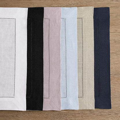Solino Home Linen Placemats Set of 4 - Classic Hemstitch Light Blue Placemats 14 x 19 Inch - 100% Pure Linen Table Mats for Winter, New Year