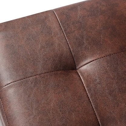 Adeco Small Faux Leather Storage Ottoman Bench with Wood Legs, Square Red & Brown PU Cube Foot Stool, Upholstered Button Tufted Vanity Chair with Hinged Lid for Living Room, Bedroom, Dorm