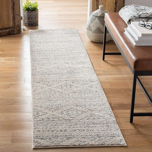SAFAVIEH Tulum Collection Runner Rug - 2' x 7', Ivory & Grey, Moroccan Boho Tribal Design, Non-Shedding & Easy to Clean, Ideal for Living Room, Hallway, Foyer, Entryway, Bedroom (TUL272A)