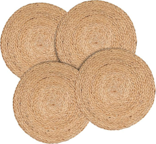 Lightnpro Natural Jute Placemat Perfect for Thanksgiving, Christmas,Fall, New Year, Handmade Placemat Set of 4- Beautiful Complement to Your Dinner Table Décor - 13 Inch