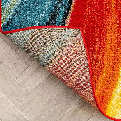 Well Woven Aurora Multi Red Yellow Orange Swirl Lines Modern Geometric Abstract Brush Stroke Area Rug(5'3inx7'3in)Easy Clean Stain Resistant Shed Free Contemporary Painting ArtStripe Thick Soft Plush