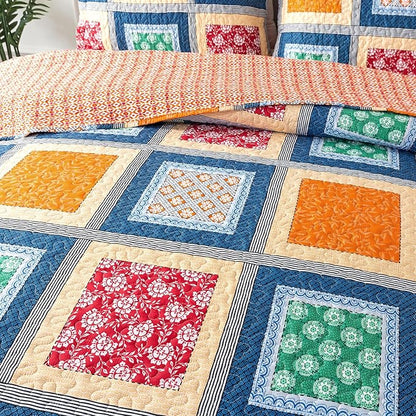 HoneiLife King Quilt Bedding Set - Rustic Quilt Sets 3-Piece,Patchwork Bedspreads for King Bed,Lightweight Coverlets Microfiber Bed Cover, Quilt King Size All Season Quilts-Orange