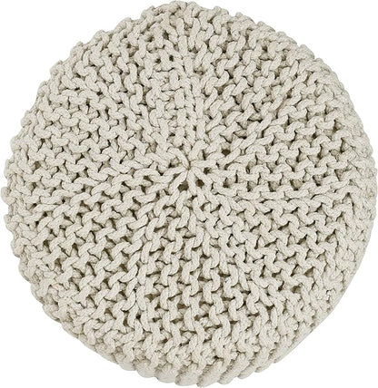 REDEARTH · Cylindrical Hand Knitted Pouf - Foot Stool Ottoman - Cord Boho Pouffe - Cotton Round Poof for Home Decor - Living Room - Nursery - Bedroom - Patio (16" x 16" x 16") - Ivory
