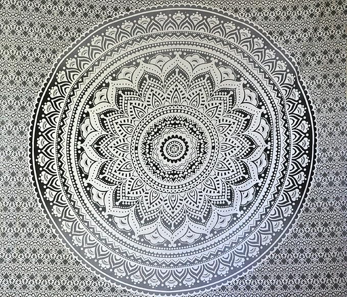 raajsee Grey Black Mandala Tapestry Bedroom Aesthetic - Indie Wall Tapestries Hippie Room Decor - Boho White Trippy Tapestrys Wall Hanging - Mandalas Wall Art 82x92 Inches