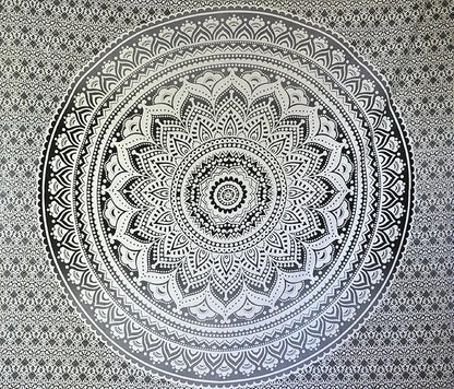 raajsee Grey Black Mandala Tapestry Bedroom Aesthetic - Indie Wall Tapestries Hippie Room Decor - Boho White Trippy Tapestrys Wall Hanging - Mandalas Wall Art 82x92 Inches