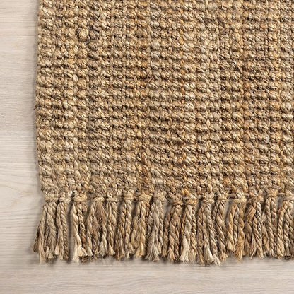 Nuloom Daniela Natural, 4' Square, Handmade, Jute, Tassel, Soft and Textured, High Traffic, Stain Resistant, Easy Clean, Durable Area Rug for Bedroom, Living Room, Dining Space, Foyer, Entryway
