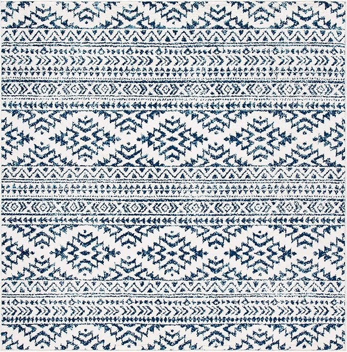 SAFAVIEH Tulum Collection Area Rug - 12' Square, Ivory & Navy, Moroccan Boho Tribal Design, Non-Shedding & Easy to Clean, Ideal for Living Room, Bedroom, Dining Space (TUL272D)