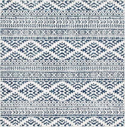 SAFAVIEH Tulum Collection Area Rug - 6'7" Square, Ivory & Navy, Moroccan Boho Tribal Design, Non-Shedding & Easy to Clean, Ideal for Living Room, Bedroom, Dining Space (TUL272D)