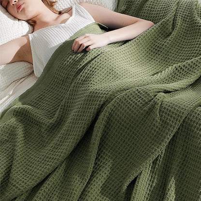 Bedsure Gentlesoft 100% Cotton Blanket Queen Size for Bed - Breathable and Soft, Thick Cozy Waffle Weave Christmas Blanket Gift for Women, Olive Green, 90x90 Inches