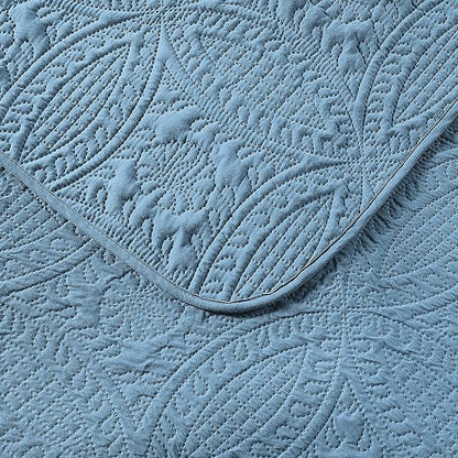 Quilt Set King/Cal King/California King Size Ash Blue - Oversized Bedspread - Soft Microfiber Lightweight Coverlet for All Season - 3 Piece Includes 1 Quilt and 2 Shams, Geometric Pattern