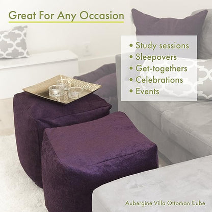 Majestic Home Goods Black Large Polka Dot Indoor Bean Bag Ottoman Pouf Cube L W x 17" H, 17" x 16" x 16",