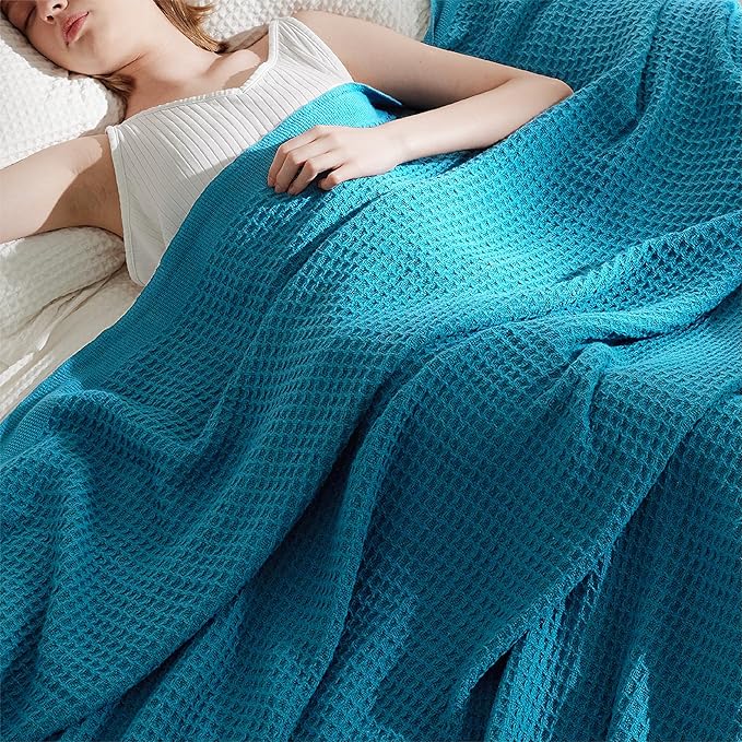 Bedsure Gentlesoft 100% Cotton Blanket King Size for Bed - Breathable and Soft, Thick Cozy Waffle Weave Christmas Blanket Gift for Women, Teal, 104x90 inches