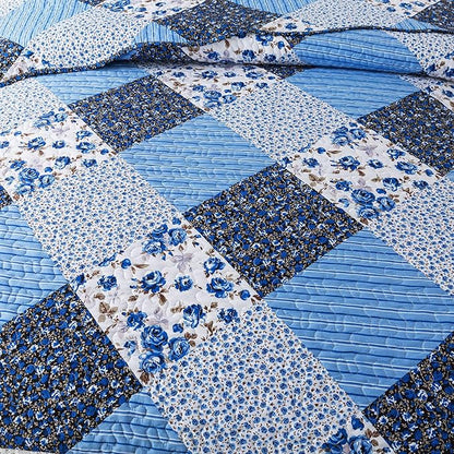 HoneiLife California King Quilt 120x120-3 Pcs Oversized King Bedspreads, Extra Large Quilt Sets All Season Use,Rustic Bedding Sets King Size,Reversible Coverlet Microfiber Bed Quilts, Blue