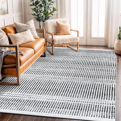 Rugshop Contemporary Stripe Lines High Traffic Living Room,Bedroom,Kitchen, Home Office Area Rug 5' x 7' Cream