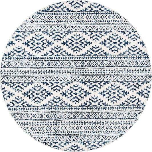 SAFAVIEH Tulum Collection Area Rug - 12' Round, Ivory & Navy, Moroccan Boho Tribal Design, Non-Shedding & Easy to Clean, Ideal for Living Room, Bedroom, Dining Space (TUL272D)