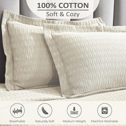 Superior 3 Piece Cotton Bedspread Set, Home Bed Decor, Decorative Bed Spread, 2 Pillow Shams, Medium Weight Blanket, Matelasse Coverlet, Bedding Essentials, Calvert Collection, California King, Ivory