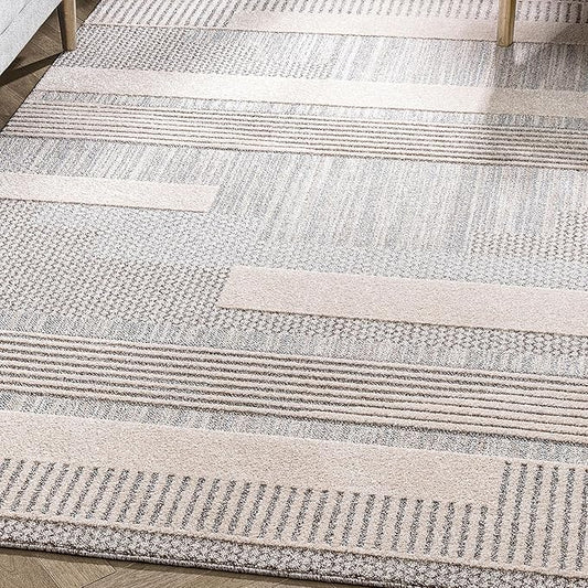 Well Woven Harlow Collection Briar Beige - Modern Tribal Minimalist Geometric 5x7 Area Rug - Ideal for Living Room, Dining Room & Bedroom - Durable, Stain Resistant & Easy to Clean