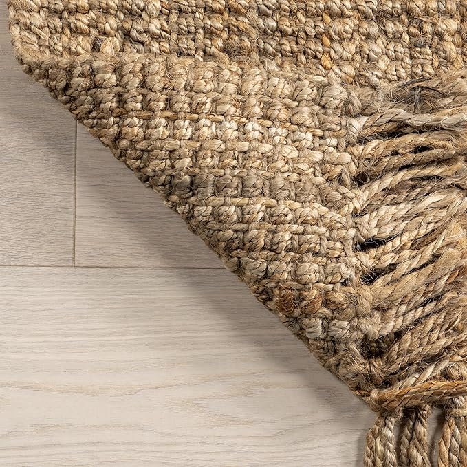 Nuloom Daniela Natural, 2'6" x 6', Handmade, Jute, Tassel, Soft and Textured, High Traffic, Stain Resistant, Easy Clean, Durable Runner for Bedroom, Living Room, Dining Space, Foyer, Entryway