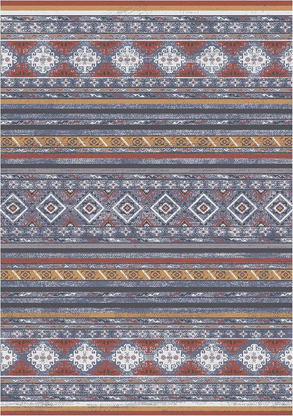 RUGSURE Washable Area Rugs 6' x 9' - 1/6 Thick - Moroccan-Inspired -Stain & Water Resistant Non-Slip - Resistant Rug for Living Room, Bedroom, Nursery, Pet & Child Friendly (Blue and Red)