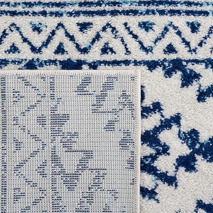 SAFAVIEH Tulum Collection Area Rug - 6'7" Round, Ivory & Navy, Moroccan Boho Tribal Design, Non-Shedding & Easy to Clean, Ideal for Living Room, Bedroom, Dining Space (TUL272D)