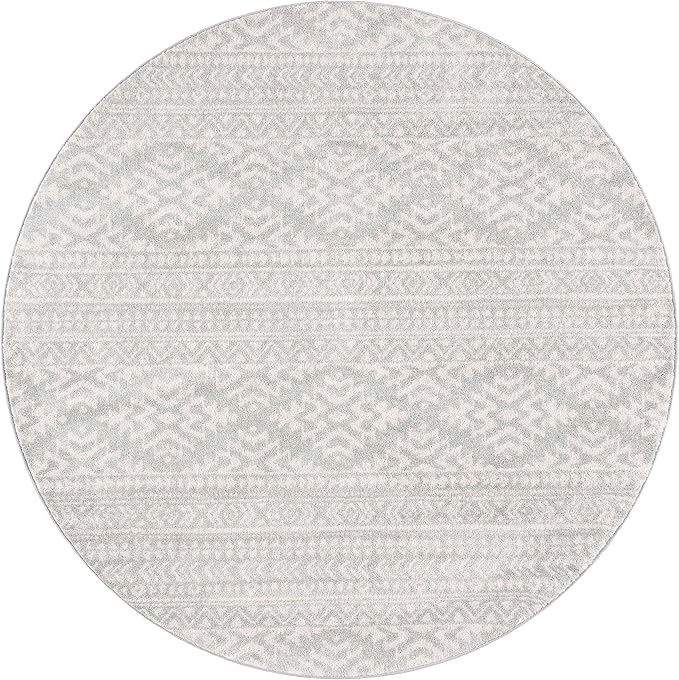 SAFAVIEH Tulum Collection Area Rug - 8' Round, Light Grey & Ivory, Moroccan Boho Tribal Design, Non-Shedding & Easy to Clean, Ideal for Living Room, Bedroom, Dining Space (TUL272F)