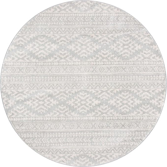 SAFAVIEH Tulum Collection Area Rug - 12' Round, Light Grey & Ivory, Moroccan Boho Tribal Design, Non-Shedding & Easy to Clean, Ideal for Living Room, Bedroom, Dining Space (TUL272F)