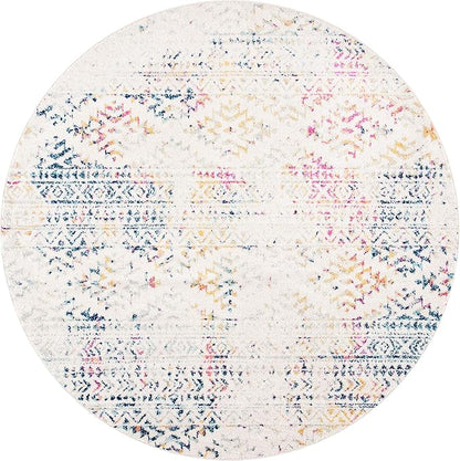 SAFAVIEH Tulum Collection Area Rug - 6'7" Round, Ivory & Blue, Moroccan Boho Tribal Design, Non-Shedding & Easy to Clean, Ideal for Living Room, Bedroom, Dining Space (TUL272C)